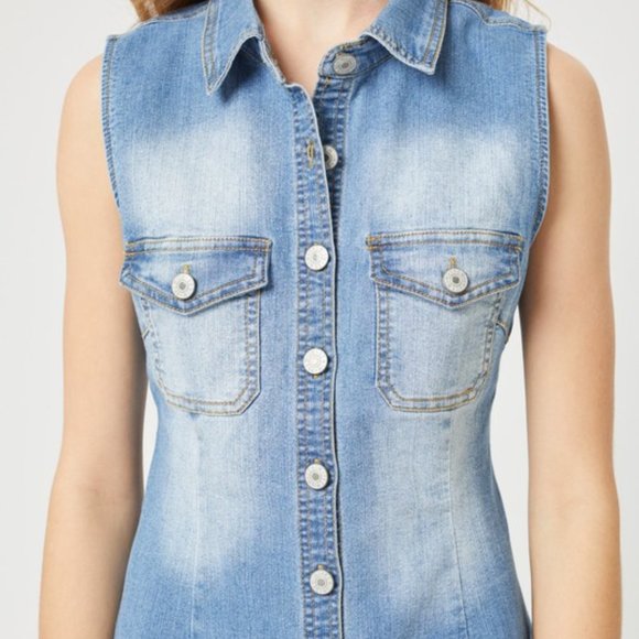 Button Down Sleeveless Denim Dress - Picture 9 of 11